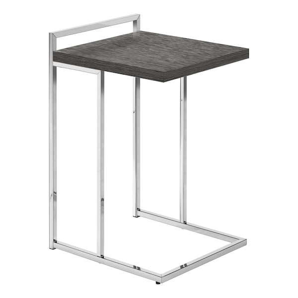 Accent Table, C-shaped, End, Side, Snack, Living Room, Bedroom, Metal, Laminate, Grey, Chrome